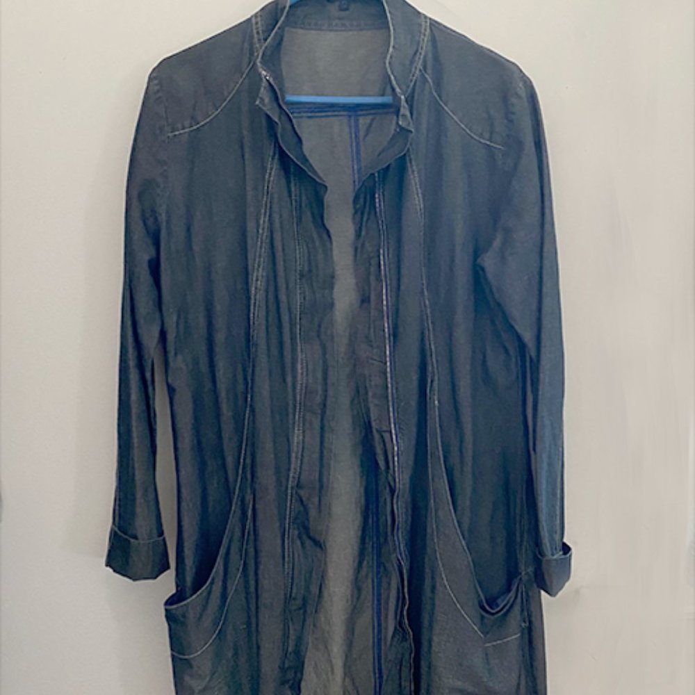Sarah Pacini Long Denin Utility Jacket, Size T2
